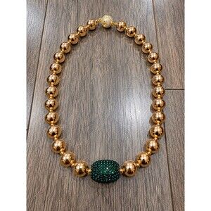 Saule Label Cassia Necklace Verdant Glow Gold Hematite Green Crystal 18in